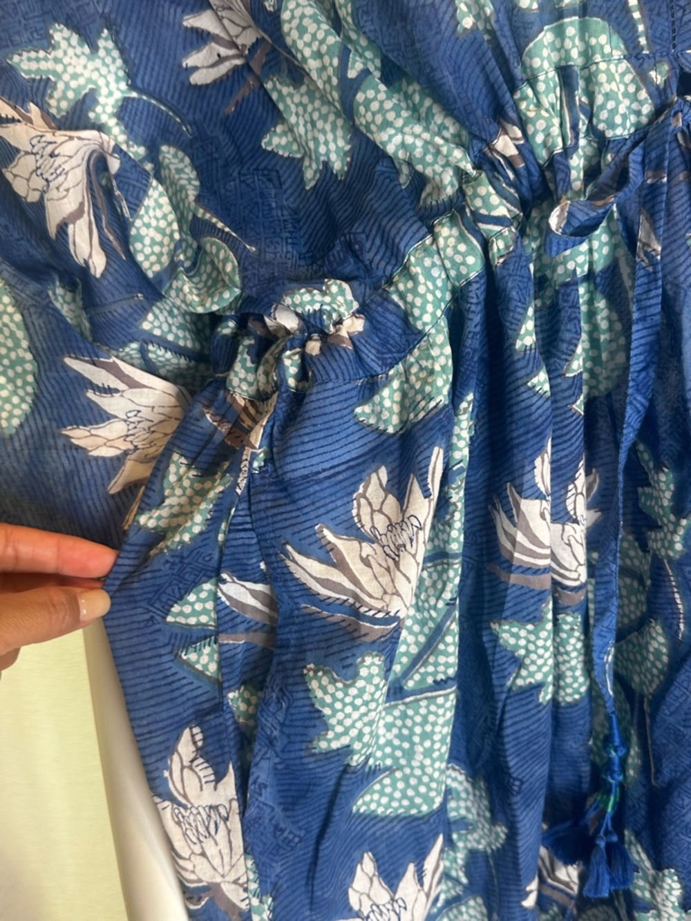 Anokhi Floral Organic Cotton Tunic in Teal & Navy w pockets OS - Picture 4 of 6